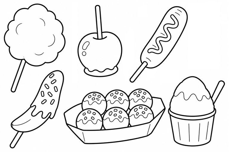 屋台の食べ物の無料塗り絵