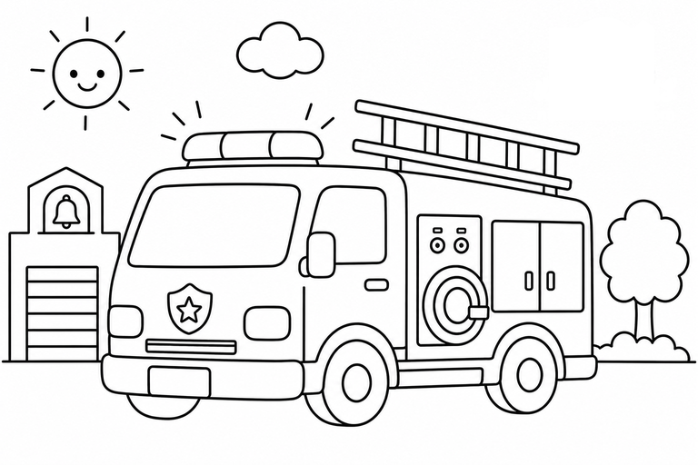 消防車の無料塗り絵