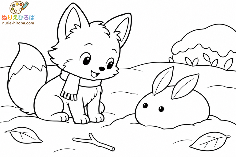 こぎつねと雪うさぎの無料塗り絵