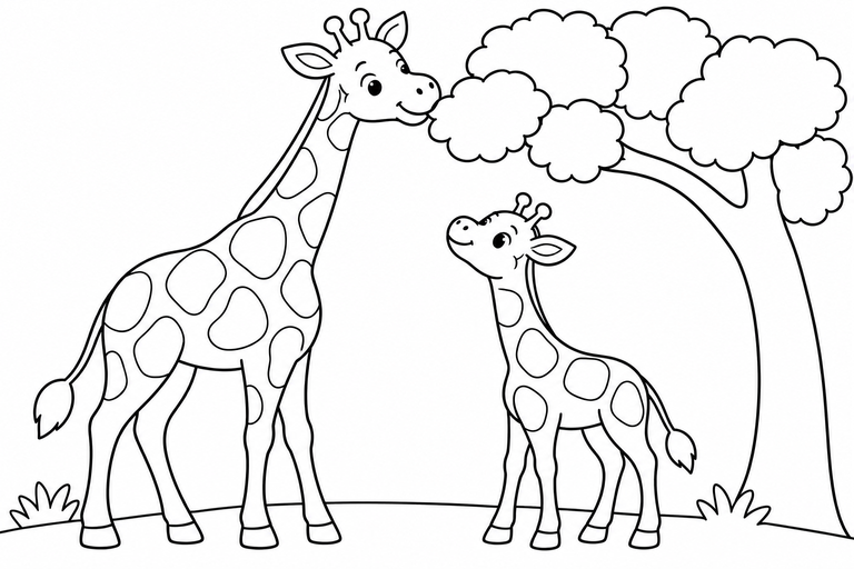 キリンの親子の無料塗り絵