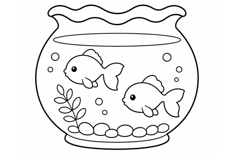 金魚鉢の無料塗り絵