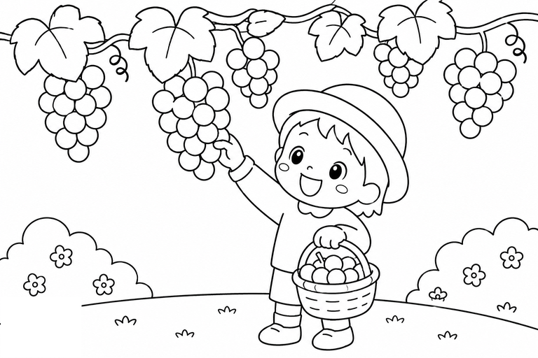 ぶどう狩りの無料塗り絵