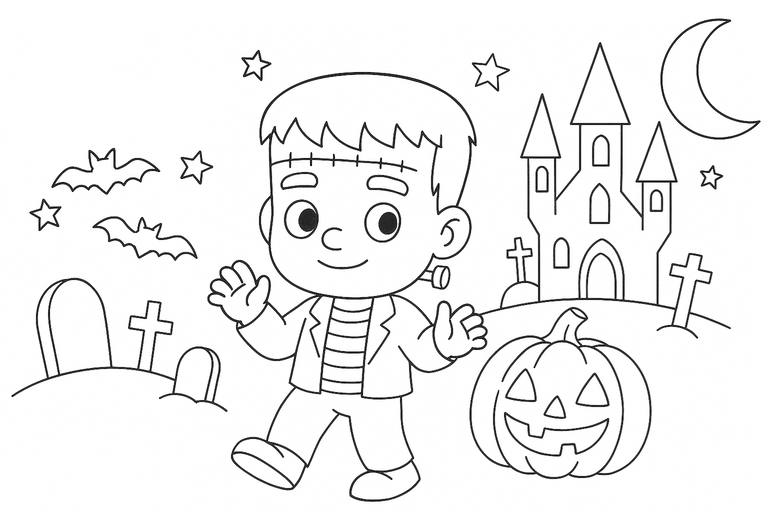 ハロウィン1の無料塗り絵