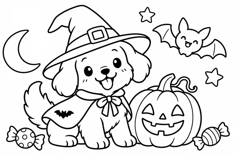 犬とハロウィンの塗り絵