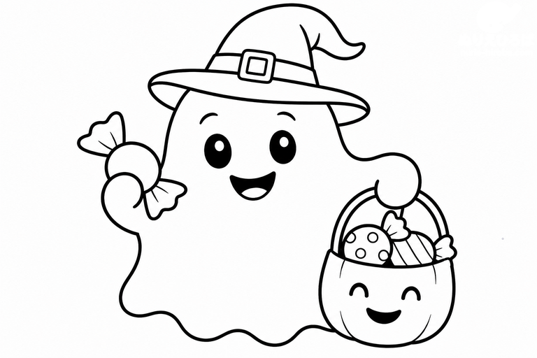 ハロウィンのおばけの無料塗り絵