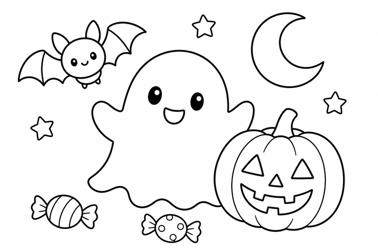 ハロウィンのおばけ２の無料塗り絵