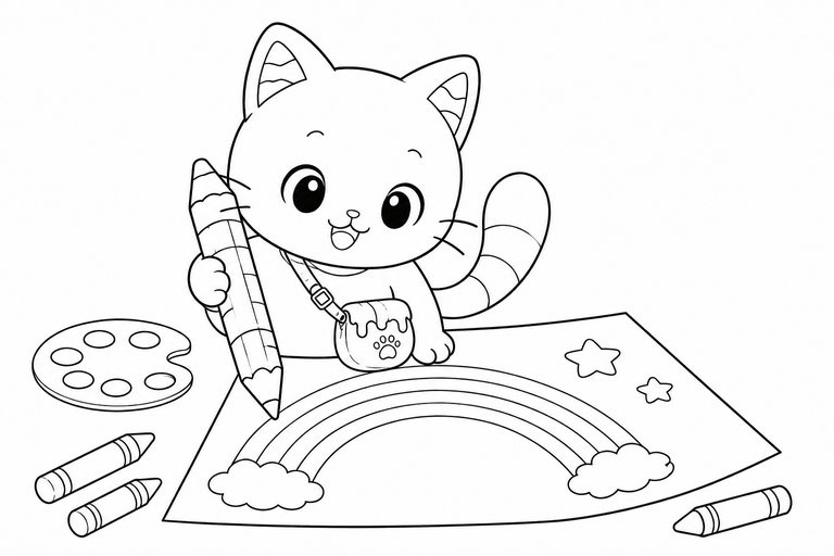 イロネコの虹のお絵かきの無料塗り絵