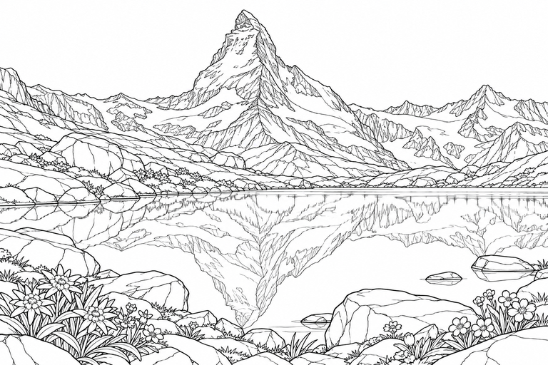 湖面に映るマッターホルンの塗り絵