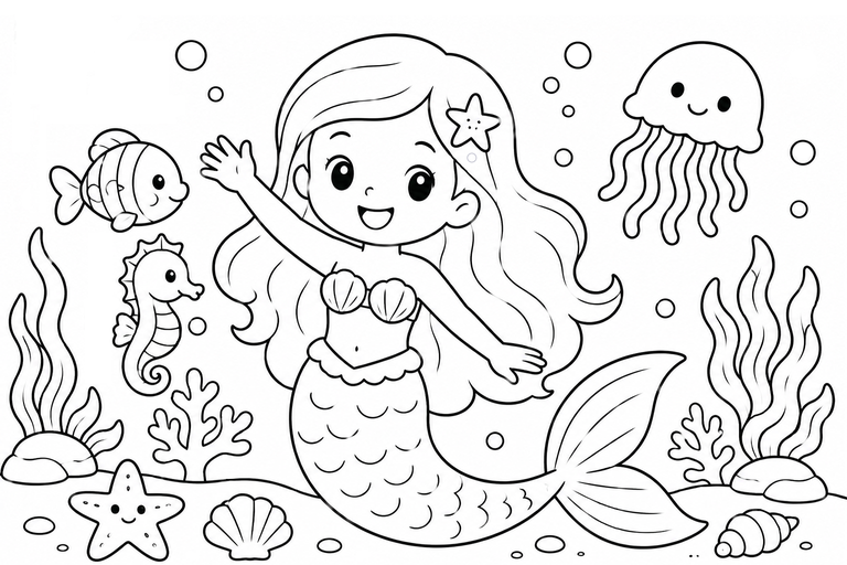 人魚の無料塗り絵
