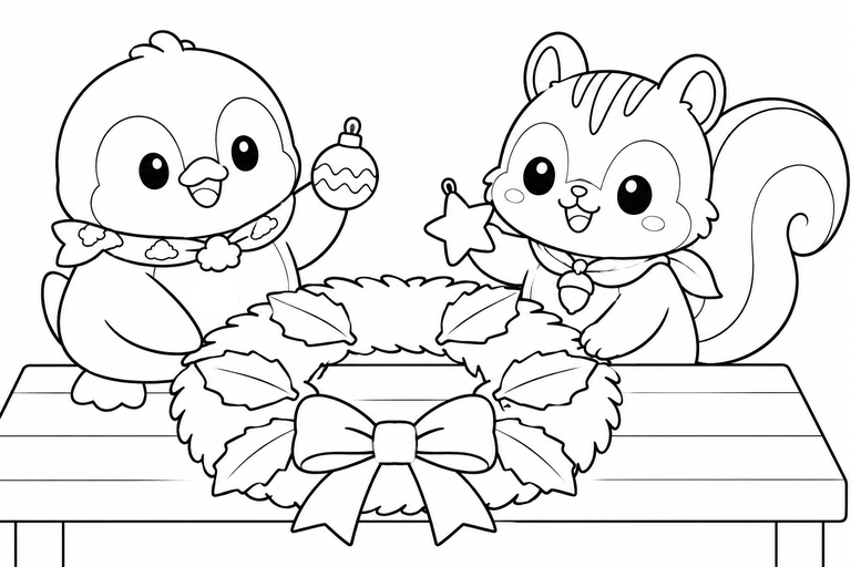 モフリスとそらペンのリース作りの無料塗り絵