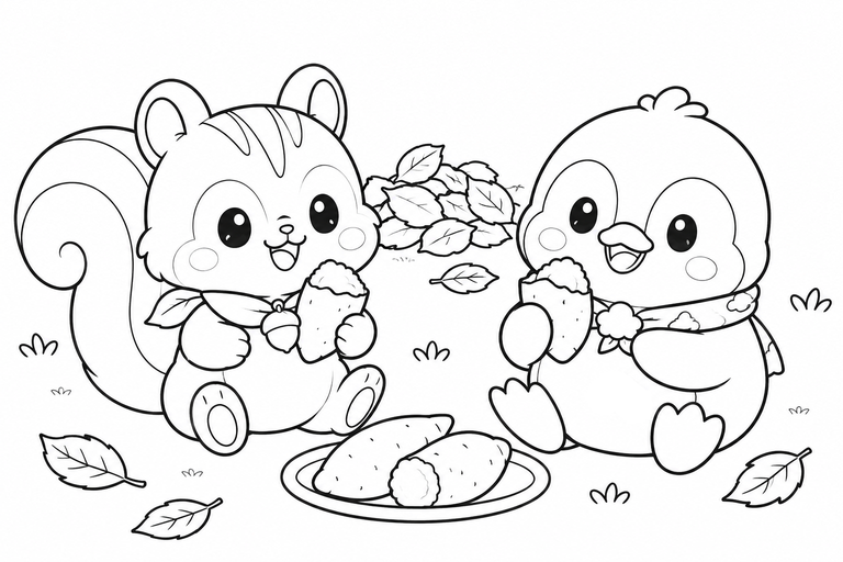 モフリスとそらペンの焼きいもの無料塗り絵