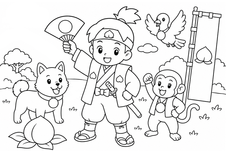 桃太郎の無料塗り絵