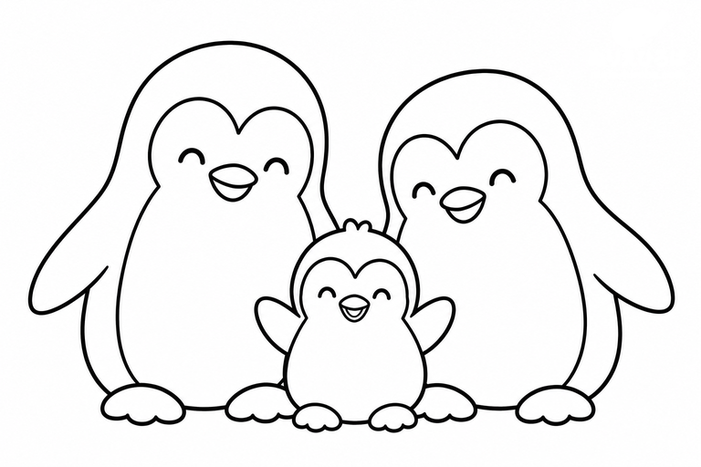 ペンギン家族の無料塗り絵