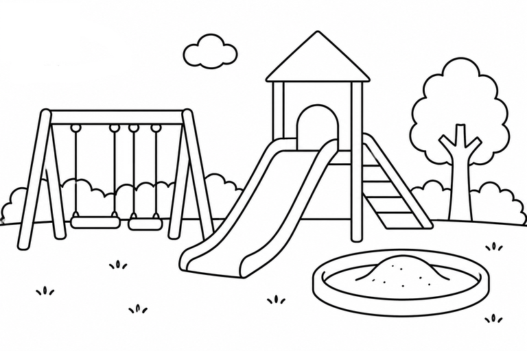 公園の遊具の無料塗り絵