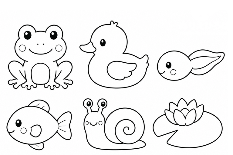 池に住む生き物の無料塗り絵