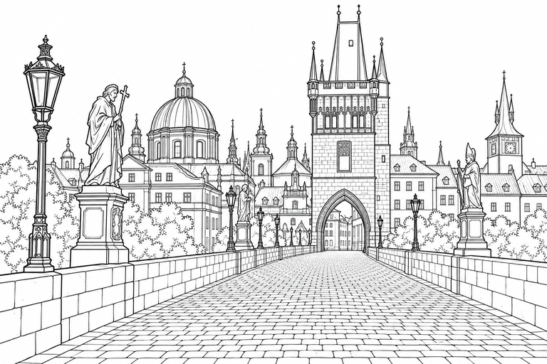 プラハのカレル橋の塗り絵