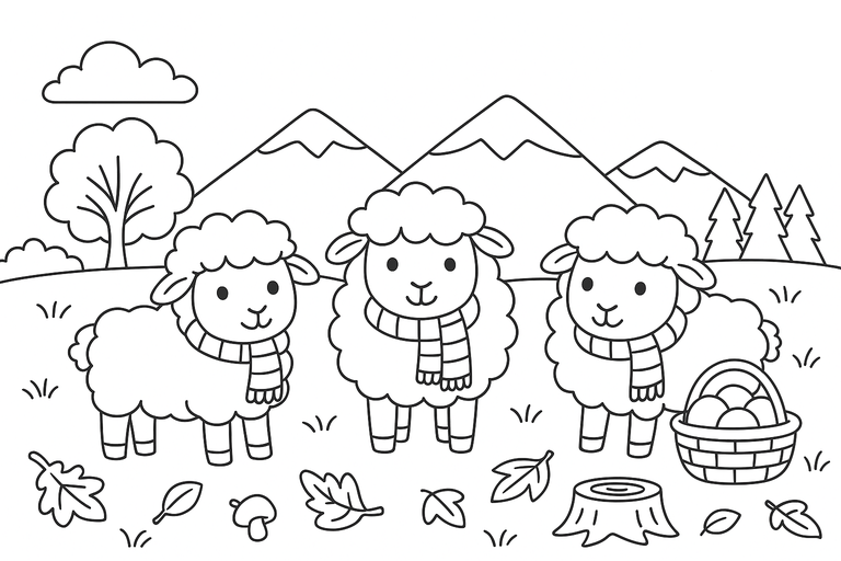 羊と秋の無料塗り絵