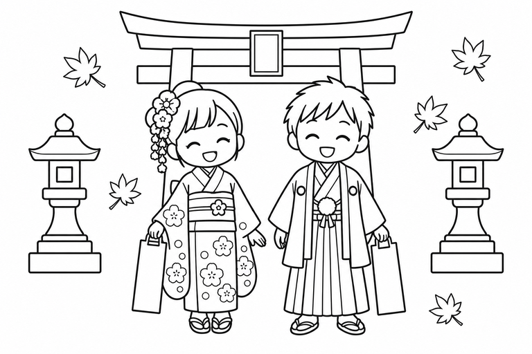 七五三のお参りの無料塗り絵