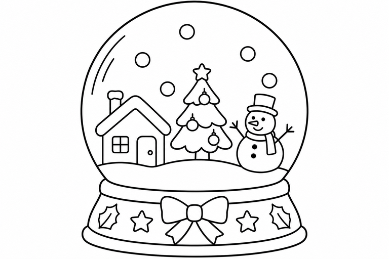 クリスマスのスノードームの無料塗り絵