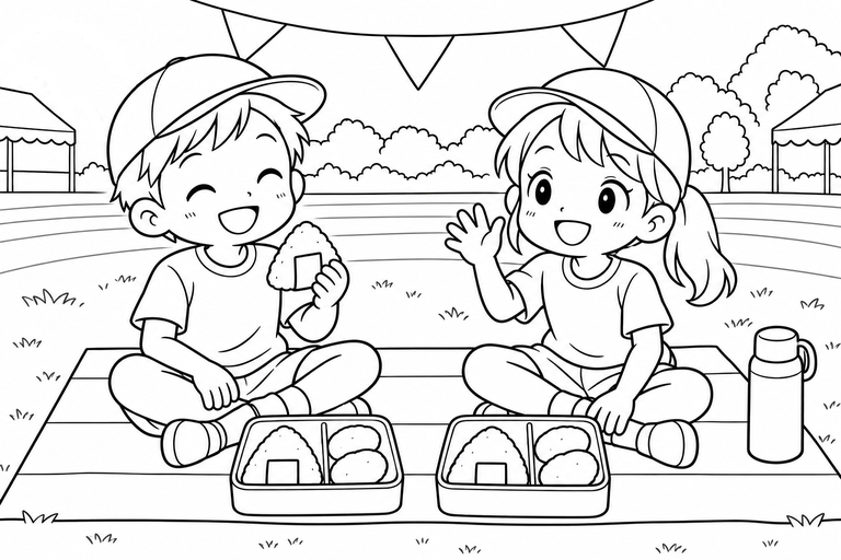 運動会のおべんとうタイムの無料塗り絵