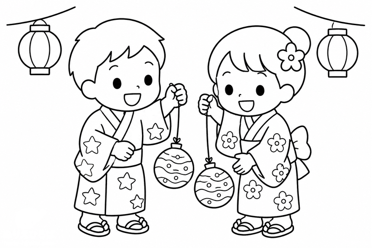 夏祭りの無料塗り絵
