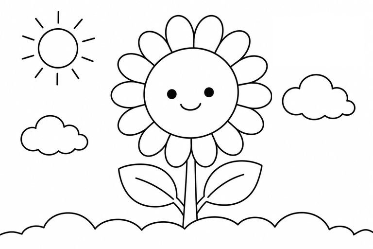 ひまわりの無料塗り絵