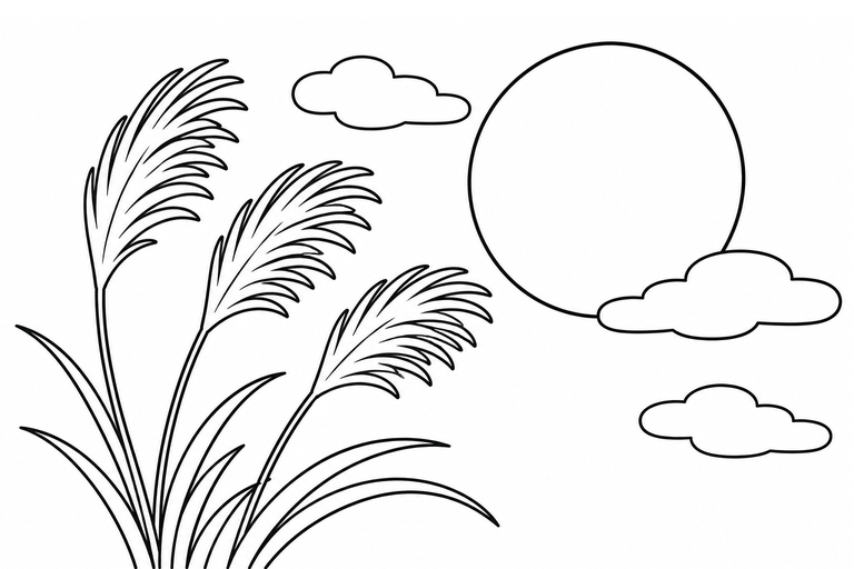 すすきと満月の無料塗り絵