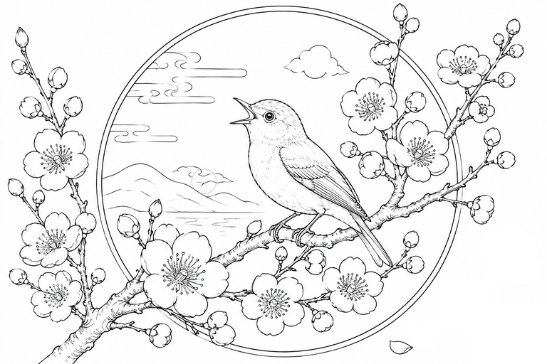 うぐいすと梅の塗り絵