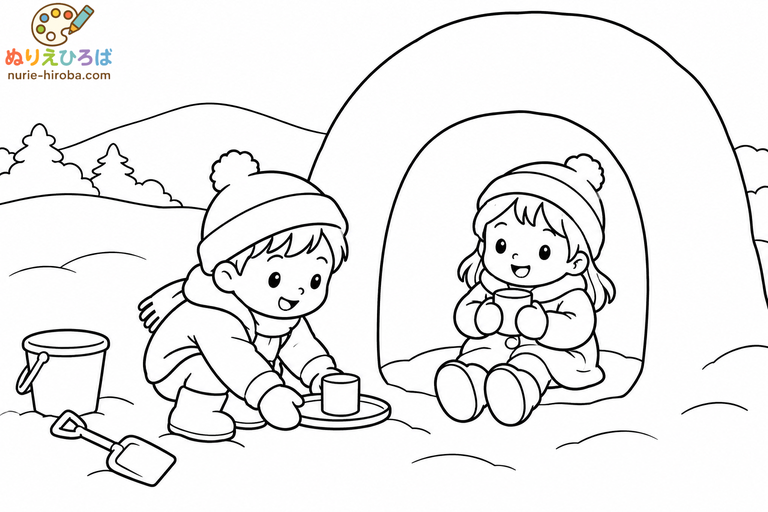 かまくらでひとやすみの無料塗り絵